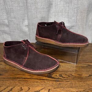 Clarks Originals Desert Trek Burgundy Suede Boots Men’s 9M Red Stitch Crepe Sole
